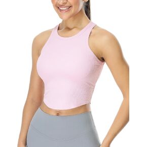 icyzone Women's Racerback Workout Tank Tops with Built in Molded Cup Bra, Ribbed Athletic Yoga Running Crop Tops