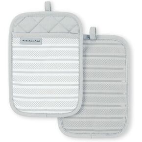 KitchenAid Albany Pot Holder 2-Pack Set, Matte Grey, 7"x10"