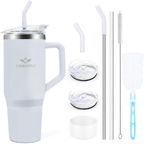 Tamarac 40 oz Tumbler With Handle and Straw Lid Double Wall Vacuum Reusable Stainless Steel Insulated Water Bottle Travel Mug Cup Gifts for Women Men