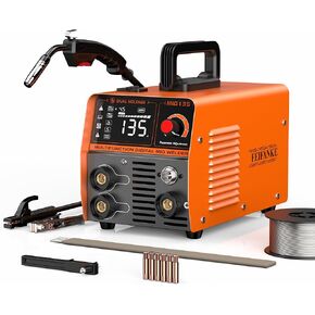 135A Flux Core MIG Welder 110V 3-IN-1 MIG/ARC/Lift TIG Welding Machine IGBT DC Inverter Gasless Welder Synergy Welding Machine with 1 Pounds Welding Wire and MIG Torch