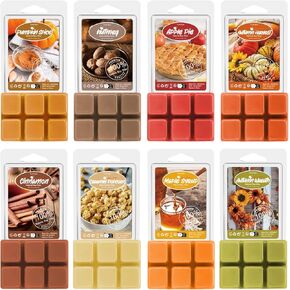 Autumn Scented wax Melts, Scented Soy Wax Cubes Set for Wax Warmer-Pumpkin Spice, Nutmeg, Apple Pie, Autumn Harvest, Cinnamon, Maple syrup, caramel popcorn, and Autumn Wreath, 8x2.5oz