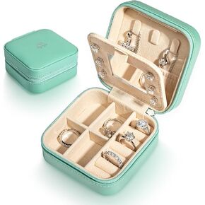 AnuClub Small Jewelry Box, Travel Jewelry Organizer Boxes for Women Portable PU Leather Jewellery Storage Case with Mirror for Earring Ring Necklace