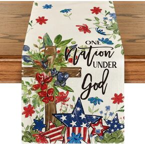 Artoid Mode Cross Star Floral Patriotic 4th of July Table Runner, Memorial Day Kitchen Dining Table Decoration for Home Party Decor 13x36 Inch in Saudi Arabia