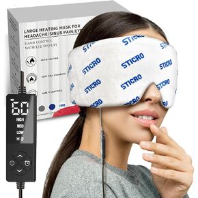 قناع الوجه الساخن الكبير جدًا من ستيكرو لتخفيف جفاف العيون والجيوب الأنفية، وسادة تدفئة الوجه فائقة النعومة للصداع النصفي وصداع التوتر وتخفيف آلام المفصل الفكي الصدغي - 3 إعدادات للحرارة و5 إعدادات للمؤقت in Kuwait