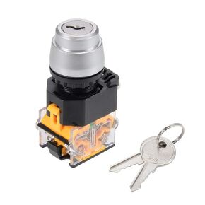uxcell 1 Pcs 22mm 2 Position Key Locking Push Button Switch with Keys Silver Tone NO/NC
