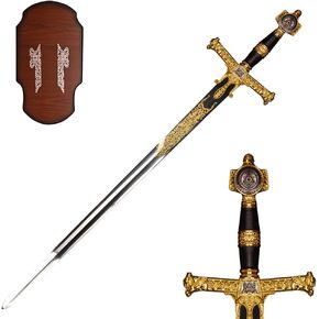 46" Stainless Steel Solomon King David Star Ceremonial Sword with Black/Red Handle for Collection, Gift