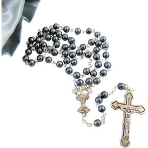 Westman Works First Holy Communion Rosary Beads with Metal Crucifix & Center for Boys Deluxe Set with Gift Bag