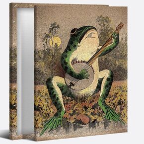 Retro Frog Comics Canvas Wall Art Funny Boho Aesthetic Room Decor Posters Vintage Playing Banjo Frog Poster Prints Wall Decor Picture Living Room Bedroom Dorm 12x16in Unframed