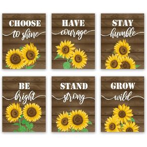 Sunflower Inspirational Quote Wall Art Print-- Blooming Yellow Flower Saying Canvas Print for Farmhouse (8"X10"X6pcs, Unframe )Classroom or Office Decor 3