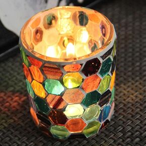 Moroccan Mosaic Glass Tea Light Candle Holder, Vintage Glass Cup Candlestick Tabletop Ornament, Mosaic Candle Holder Stained Glass Candle Holder Tealight Candle Holder Votive Candle Holders