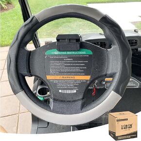 10L0L Golf Cart 14" Steering Wheel Cover for Club Car DS Precedent and Yamaha Models, Breathable Rubber Leather Materials,Good Texture Nice Look (Black Grey Color)
