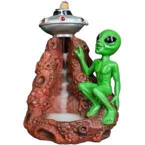 Ebros Gift UFO Outer Space Colony Extra Terrestrial Roswell Alien with Flying Saucer Spaceship Backflow Cone Incense Burner Holder with Cascading Smoke Pool Air Takeoff Effect Figurine