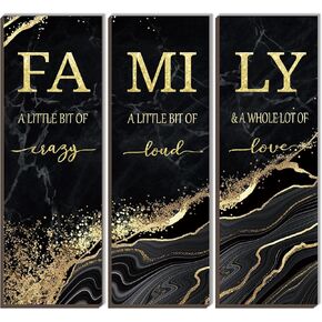 3 PCS Blue Gold Bathroom Decor Family Wall Signs Blue And Gold Wooden Wall Art Inspirational a Little Bit of Crazy Loud Love Rustic Wall Decor for Living Bathroom Bedroom(Blue Gold 12x4")