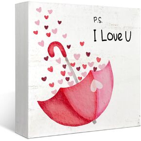 You and me Sign Decorations for Valentine's Day，Love Sign Wood Box Sign Farmhouse Rustic Wood Block Plaque for Home Desk Shelf Fireplace Indoor Office Decor,Christmas Birthday Gifts for Women