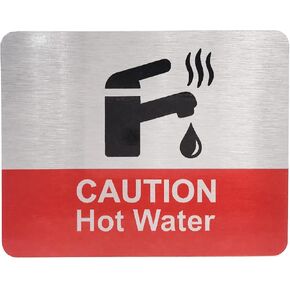 Caution Hot Water Tap Sink Sign with Adhesive Backing, Printed Metal Aluminium Sign with UV Lamination (Size 4.5" x 3.5") kitchen, bathroom, safety notice.