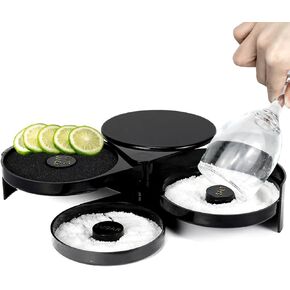 1 Pack 3 Tier Bar Glass Rimmer for Cocktail and Margarita Salt Rimmer Set with Sponge,Bar Accessories for The Home bar Set Plastic Bartender Tool for Margarita Salt,Black