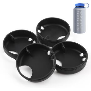4pcs Silicone Splash Guard for Nalgene 32 oz Wide Mouth Lid, Anti-Spill Splashguard Silicone for Nalgene Water Bottles Accessory (Black)