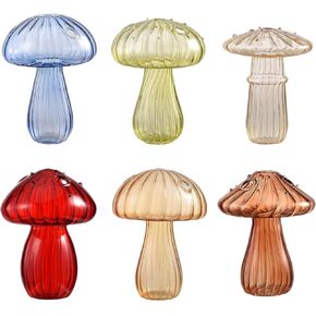 DULRLLY Mushroom Flower Vase Set of 6 Colorful Mushroom Shaped Glass Bud Vases for Flowers Small Mushroom Planter Hydroponic Vase Decorative Mushroom Vase for Table Centerpieces Home Decor(6 Pcs)