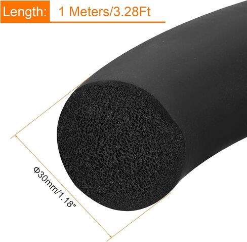 شريط ختم الطقس المطاطي الرغوي من uxcell، قطر 30 مم (1.18 بوصة) × 1 متر (3.28 قدم) مطاط صلب EPDM مستدير طويل لتقليل الضوضاء والصدمات والاحتكاك in Kuwait
