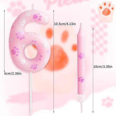 Dog Paw Birthday Candles Numbers 3 Candle with 12 Pieces Long Thin Candles, Dog Paw Print Birthday Party Decorations,Pink Birthday Candles Cake Toppers for Boy Girl Birthday Party Anniversary Supplies in Saudi Arabia
