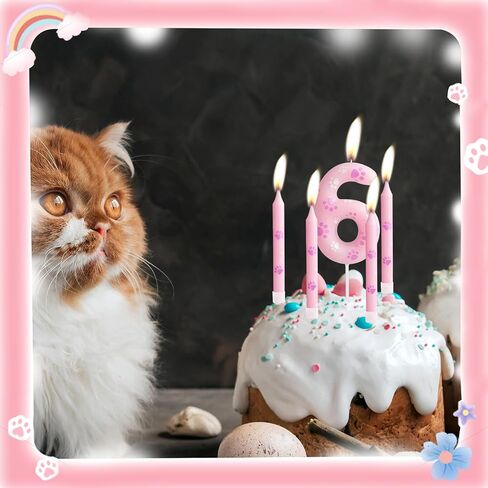 Dog Paw Birthday Candles Numbers 3 Candle with 12 Pieces Long Thin Candles, Dog Paw Print Birthday Party Decorations,Pink Birthday Candles Cake Toppers for Boy Girl Birthday Party Anniversary Supplies in Saudi Arabia