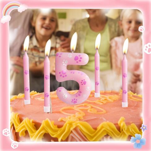 Dog Paw Birthday Candles Numbers 3 Candle with 12 Pieces Long Thin Candles, Dog Paw Print Birthday Party Decorations,Pink Birthday Candles Cake Toppers for Boy Girl Birthday Party Anniversary Supplies in Saudi Arabia
