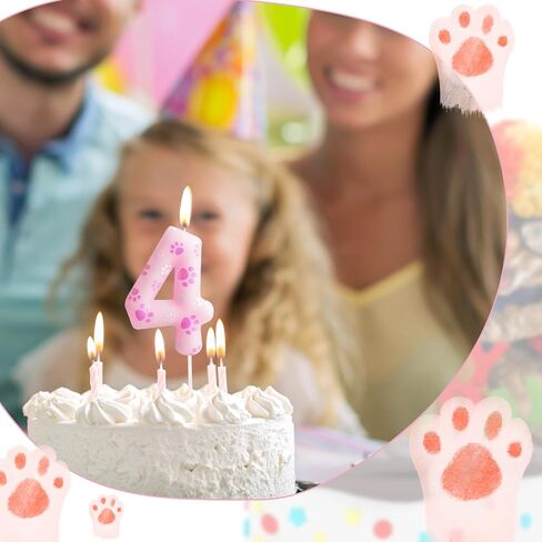 Dog Paw Birthday Candles Numbers 3 Candle with 12 Pieces Long Thin Candles, Dog Paw Print Birthday Party Decorations,Pink Birthday Candles Cake Toppers for Boy Girl Birthday Party Anniversary Supplies in Saudi Arabia
