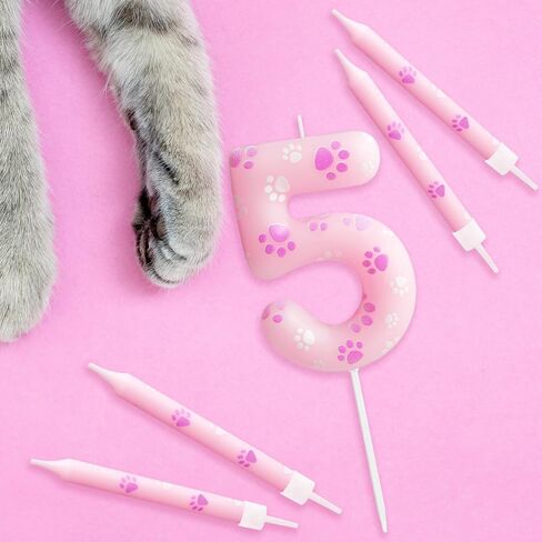 Dog Paw Birthday Candles Numbers 3 Candle with 12 Pieces Long Thin Candles, Dog Paw Print Birthday Party Decorations,Pink Birthday Candles Cake Toppers for Boy Girl Birthday Party Anniversary Supplies in Saudi Arabia