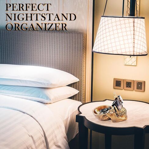 VIPbuy Skull Glasses Holder Stand with Storage Tray Novelty Eyeglass Holder Rack for Nightstand, Resin Skull Head Sculpture Statue Home Office Desk Decor Gift (Bronze) in Kuwait