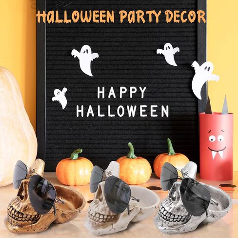 VIPbuy Skull Glasses Holder Stand with Storage Tray Novelty Eyeglass Holder Rack for Nightstand, Resin Skull Head Sculpture Statue Home Office Desk Decor Gift (Bronze) in Kuwait