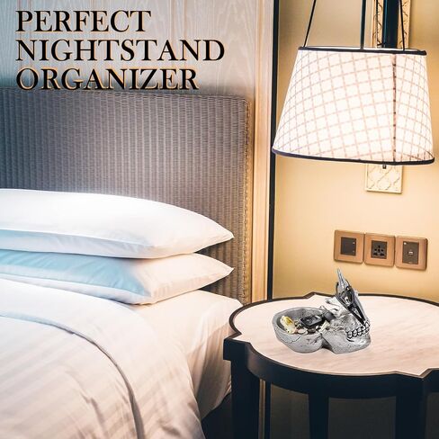 VIPbuy Skull Glasses Holder Stand with Storage Tray Novelty Eyeglass Holder Rack for Nightstand, Resin Skull Head Sculpture Statue Home Office Desk Decor Gift (Bronze) in Saudi Arabia