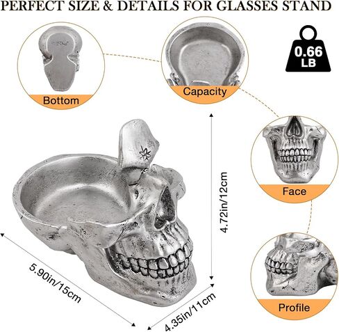 VIPbuy Skull Glasses Holder Stand with Storage Tray Novelty Eyeglass Holder Rack for Nightstand, Resin Skull Head Sculpture Statue Home Office Desk Decor Gift (Bronze) in Saudi Arabia