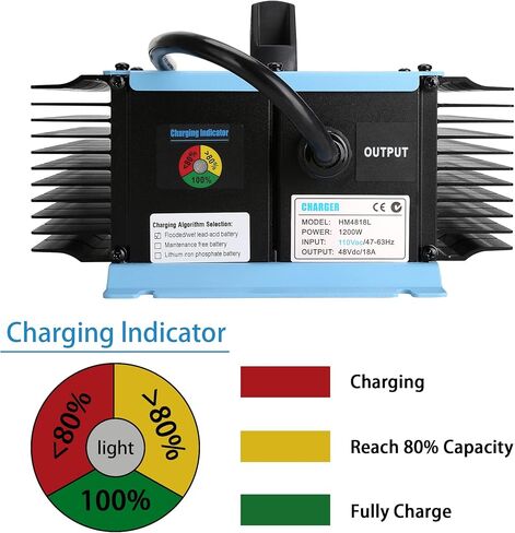 10L0L 48V شاحن 1200W 18A شاحن بطارية عربة الجولف يناسب 48 فولت Yamaha Golf Cart G19 G22 يدعم 3 أنواع بطاريات مع قابس ثنائي الدبوس، IP67 مقاوم للماء، شحن سريع in Saudi Arabia