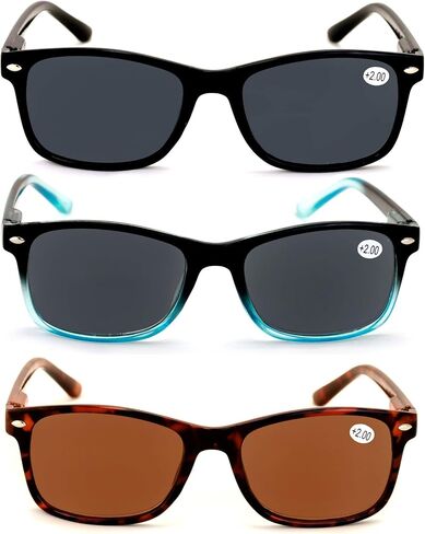 V.W.E. 3 Pairs Rectangular Lightweight Reading SunGlasses Outdoor Readers Glasses - NOT Bifocal in Saudi Arabia