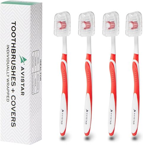 4 Pack Toothbrushes for Adults - Individually Wrapped Medium Bristle Toothbrushes with Covers - Blue - Convenient & Affordable Dental Care for Travel, Hotels, Airbnb, Missions & More in Saudi Arabia