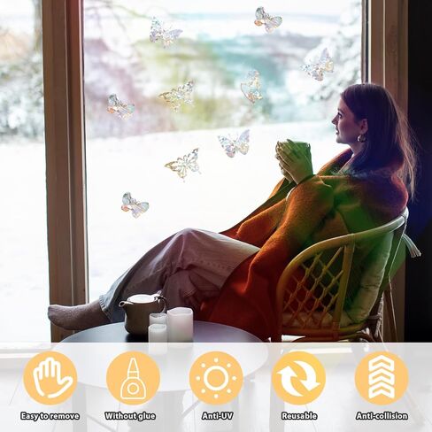 36 Pieces Anti Collision Window Stickers Prevent Bird Strikes Window Clings Butterfly Rainbow Window Decals Non Adhesive Reusable Glass Alert Decals Vinyl Film Indoor Decorations in Saudi Arabia