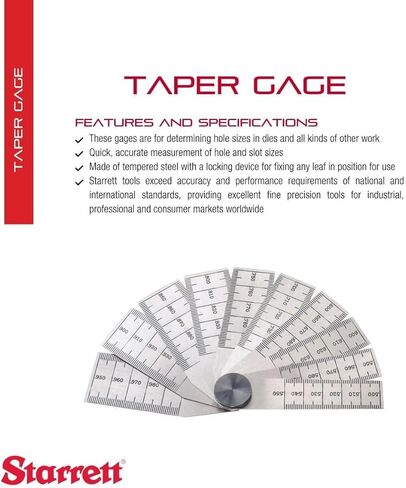 Starrett Tempered Steel Taper Gage with Locking Device - Ideal for Professionals and DIY Home Improvement - .500-1" Range, 2-3/4" Length, 10 Leaves - 269B in Saudi Arabia