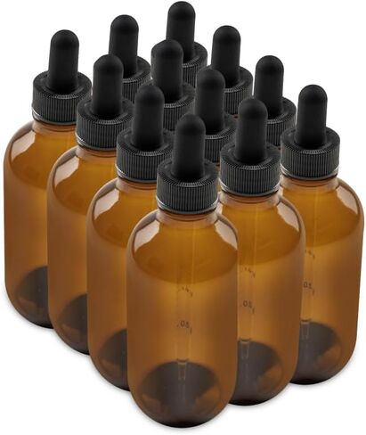 The Bottle Depot - 12 عبوة - زجاجة زجاجية سعة 4 أونصة مع قطارة - كهرمان شفاف - لمسة نهائية للرقبة 22-400 - زجاجات بوسطن المستديرة - حماية من الأشعة فوق البنفسجية in Saudi Arabia