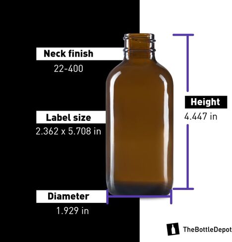 The Bottle Depot - 12 عبوة - زجاجة زجاجية سعة 4 أونصة مع قطارة - كهرمان شفاف - لمسة نهائية للرقبة 22-400 - زجاجات بوسطن المستديرة - حماية من الأشعة فوق البنفسجية in Saudi Arabia