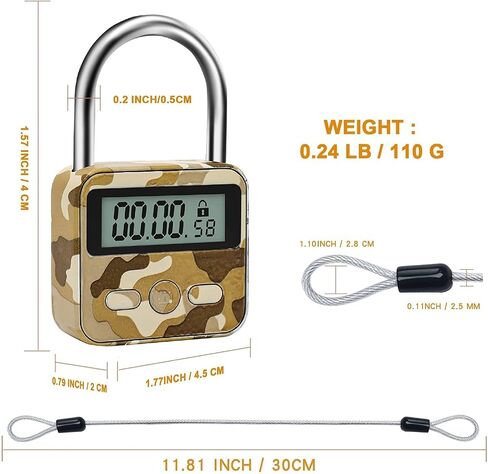 Metal Time Padlock - Multi-Function Timer Lock 99 Hours Max Timing with Electronic LCD Timed Display Micro USB Rechargeable Black in Saudi Arabia