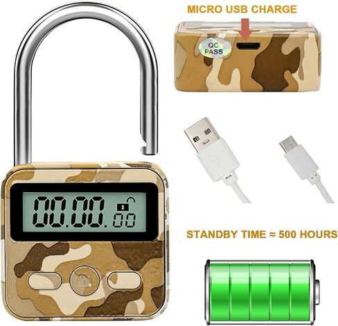 Metal Time Padlock - Multi-Function Timer Lock 99 Hours Max Timing with Electronic LCD Timed Display Micro USB Rechargeable Black in Saudi Arabia