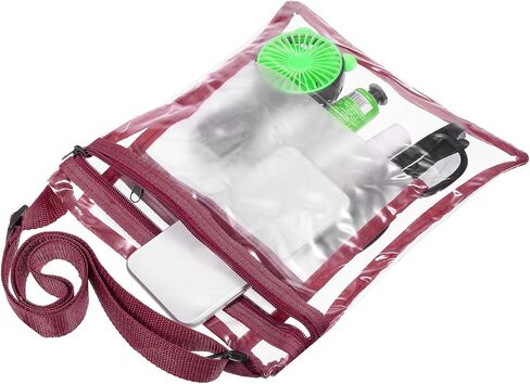 PATIKIL 10"x9" Clear Crossbody Bag with Extra Inside Pocket, Stadium Approved PVC Transparent Purse Bag for Sports Concerts Festivals, Burgundy in Saudi Arabia