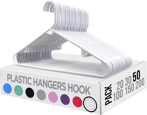 Utopia Home Plastic Hangers 50 Pack - Clothes Hanger with Hooks - Durable & Space Saving Coat Hanger - Heavy Duty White Hangers - Skirt Hangers in Saudi Arabia