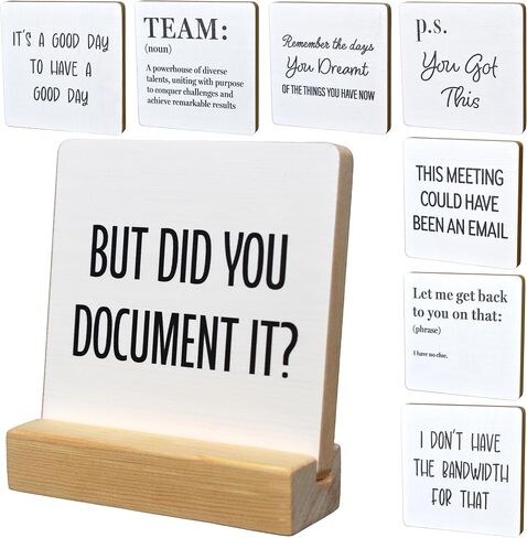 8-in-1 Office Decor Plaques with Wooden Base - Motivational & Funny Office Phrases for Home Office Desk, Shelf or Cubicle - Funny Office Gifts for Co-workers - Womens Office Decor, Motivational Decor in Saudi Arabia