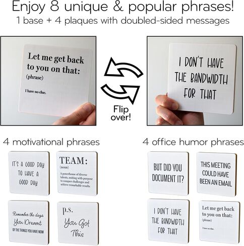 8-in-1 Office Decor Plaques with Wooden Base - Motivational & Funny Office Phrases for Home Office Desk, Shelf or Cubicle - Funny Office Gifts for Co-workers - Womens Office Decor, Motivational Decor in Saudi Arabia