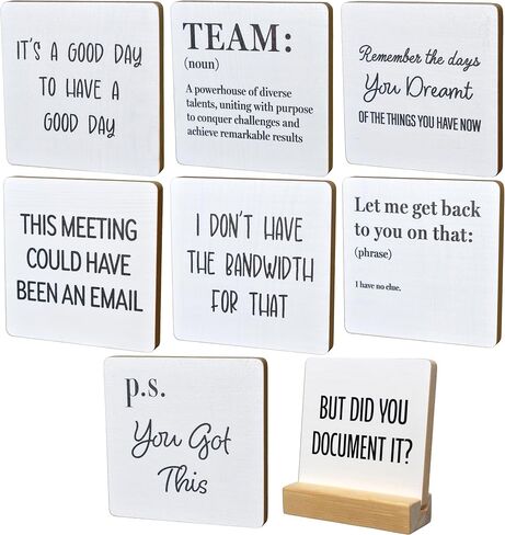 8-in-1 Office Decor Plaques with Wooden Base - Motivational & Funny Office Phrases for Home Office Desk, Shelf or Cubicle - Funny Office Gifts for Co-workers - Womens Office Decor, Motivational Decor in Saudi Arabia