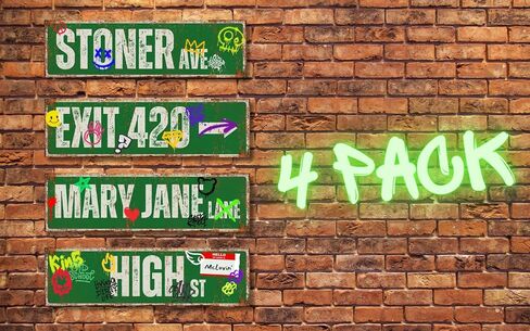 4-Pack 14"x4" Street Signs of Stoner Ave/Exit 420 / High St/Mary Jane Lane for Room Decor, Double Sided PVC Printing, Waterproof, Home Decor for Stoners, Vintage Rustic Retro Street Sign Art in Saudi Arabia
