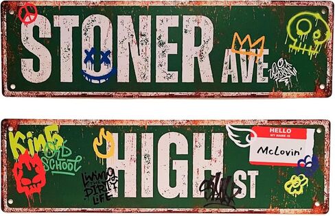 4-Pack 14"x4" Street Signs of Stoner Ave/Exit 420 / High St/Mary Jane Lane for Room Decor, Double Sided PVC Printing, Waterproof, Home Decor for Stoners, Vintage Rustic Retro Street Sign Art in Saudi Arabia