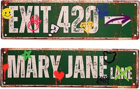 4-Pack 14"x4" Street Signs of Stoner Ave/Exit 420 / High St/Mary Jane Lane for Room Decor, Double Sided PVC Printing, Waterproof, Home Decor for Stoners, Vintage Rustic Retro Street Sign Art in Saudi Arabia