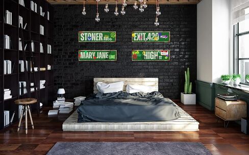 4-Pack 14"x4" Street Signs of Stoner Ave/Exit 420 / High St/Mary Jane Lane for Room Decor, Double Sided PVC Printing, Waterproof, Home Decor for Stoners, Vintage Rustic Retro Street Sign Art in Saudi Arabia